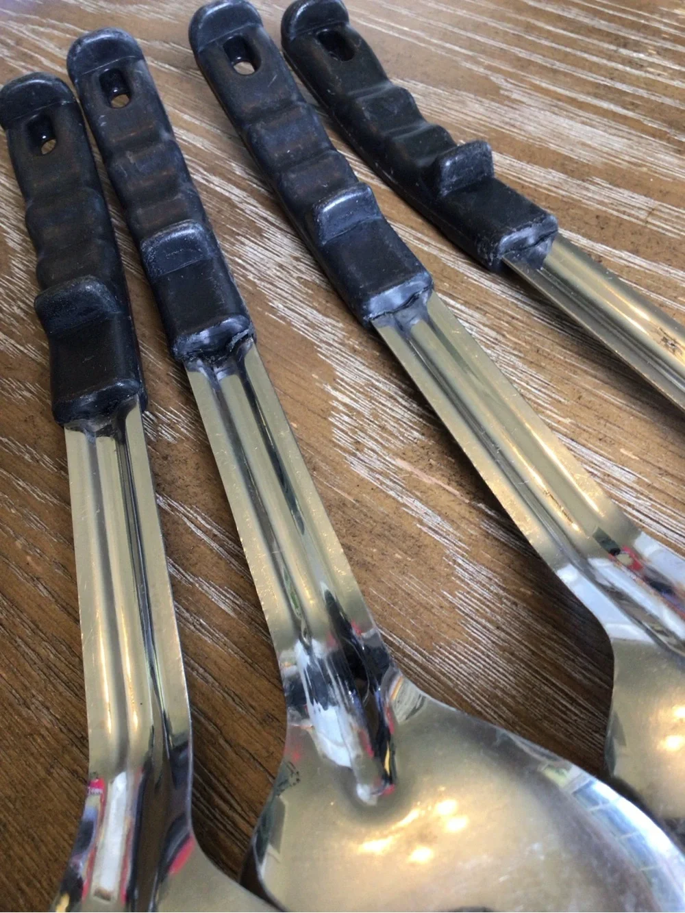Vintage 4Pc JR Stainless Steel Basting Serving Spoons Black Handle 13”
